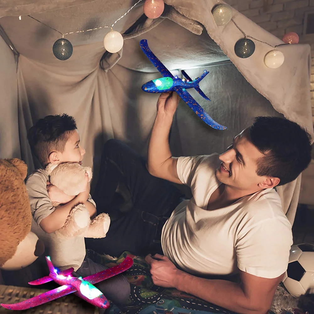 6 VNT. 48cm LED Putų Ranka Mesti Švyti Lėktuvų Žaislus Vaikams, Lauko LED Skrydžio Režimas Sklandytuvas Inercijos Lėktuvų Modelis
