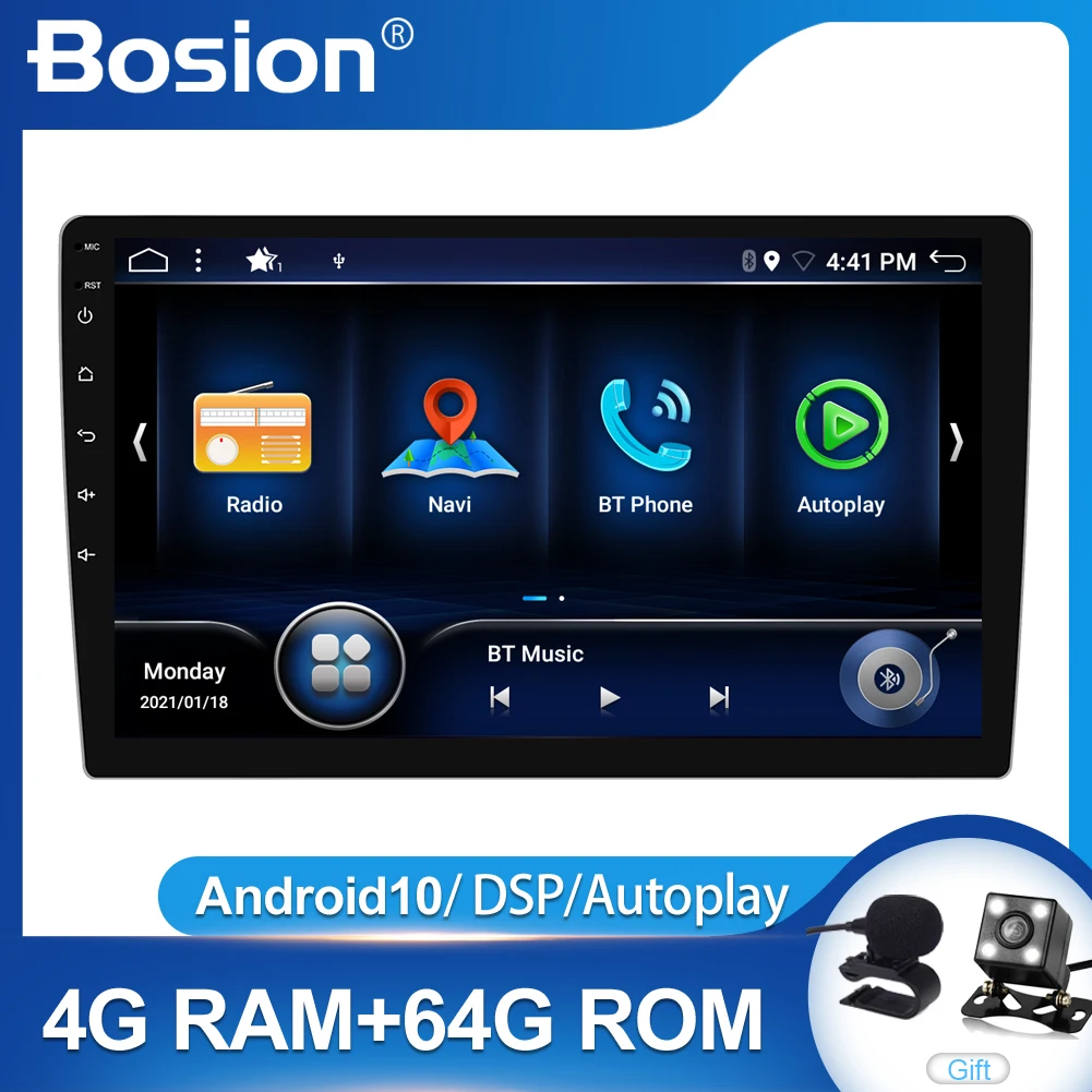 Bosion 4G+64G 10.1 colių 2 DIN universalus automobilinis dvd 