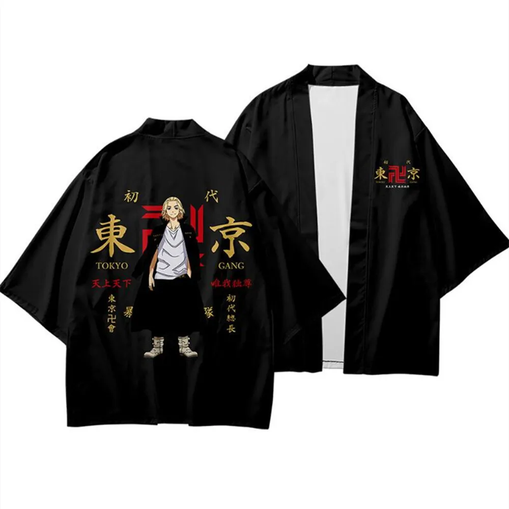 Anime Tokyo Revengers T-shirt Hanagaki Takemichi Ken Ryuguji T-Shirt Juoda ir Balta Modelio Haori Poliesteris Vasaros Tees Viršūnės