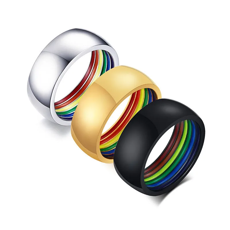 Modyle Naujas Mados 8MM Minimalistinio Stiliaus Juodojo Aukso Sidabro Spalvos Nerūdijančio Plieno LGBT Pride Žiedai Moterims, Vyrams Vaivorykštė Papuošalai