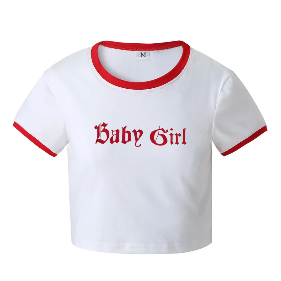 Vasarą Moterys T-shirt Laišką Baby Girl Balta Pasėlių Viršuje Tee