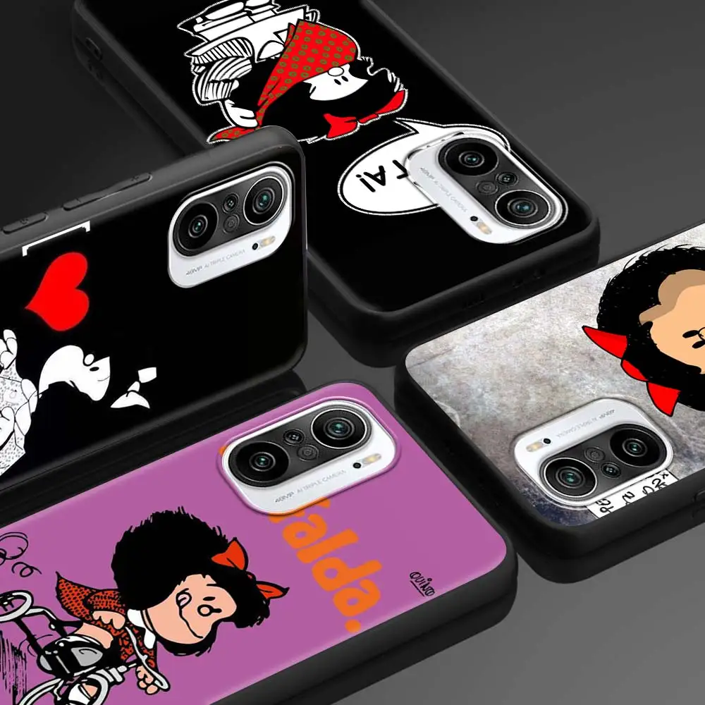 Animacinių filmų Mafalda Mergina Padengti Xiaomi Redmi Pastaba 9S 9 8 7 8T 9C 10 9A 7A 8A K40 Pro Atveju Juoda Silikono Soft Telefonas Capas
