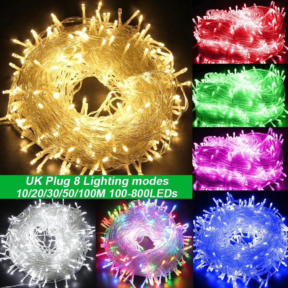 10M-100M Kalėdų Pasakos LED Styginių Šviesos Daugiaspalvis Lauko Vandeniui UK Plug String Šviesos Girlianda Už Kalėdos Vestuves D20