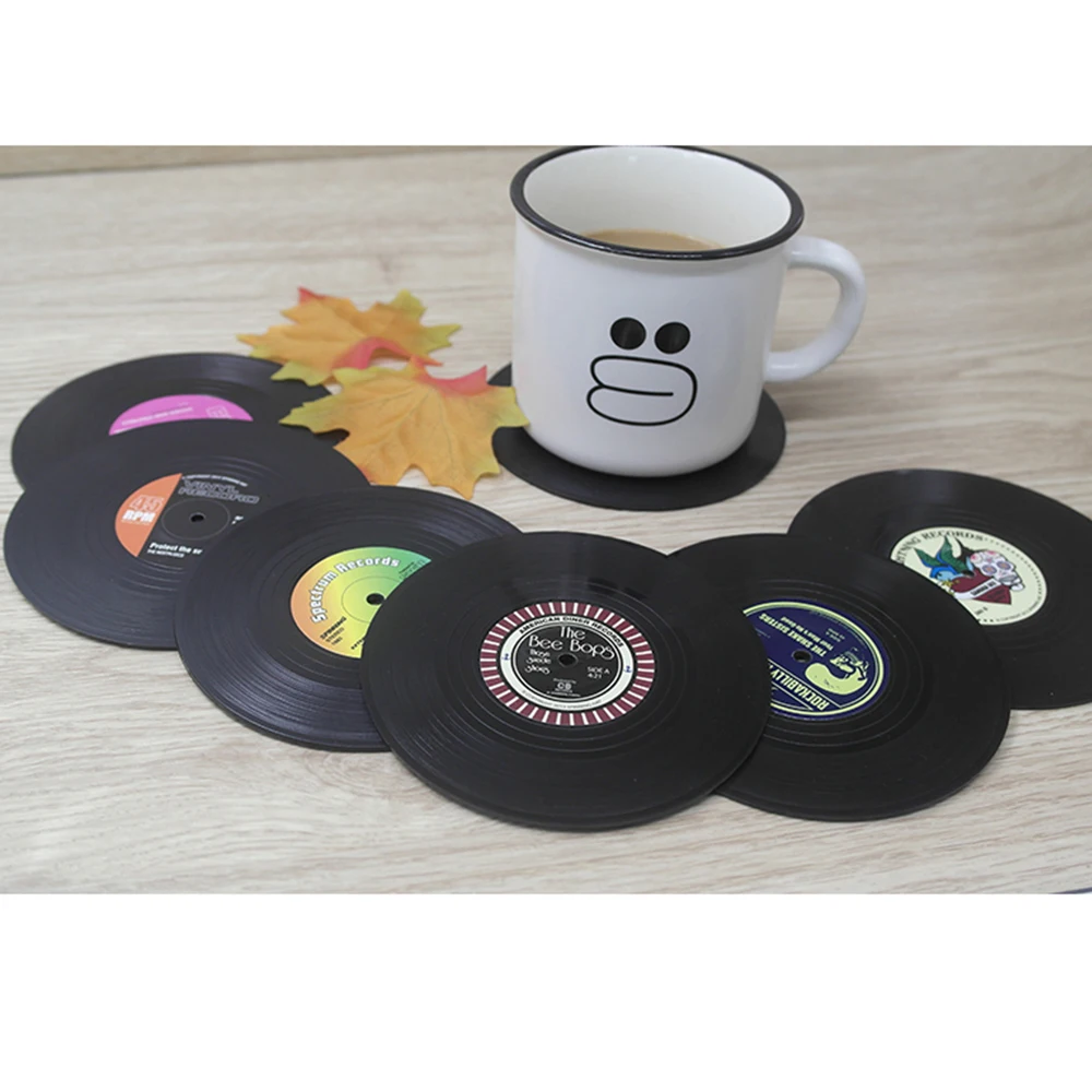 Mados Vinilo Silikono Įrašyti Retro CD -Dizainas, Gėrimų Padėkliukai Taurės Kilimėliai 6pcs Anti-Slip Šilumos Izoliacija Virtuvės Įrankis Atsitiktine Spalva