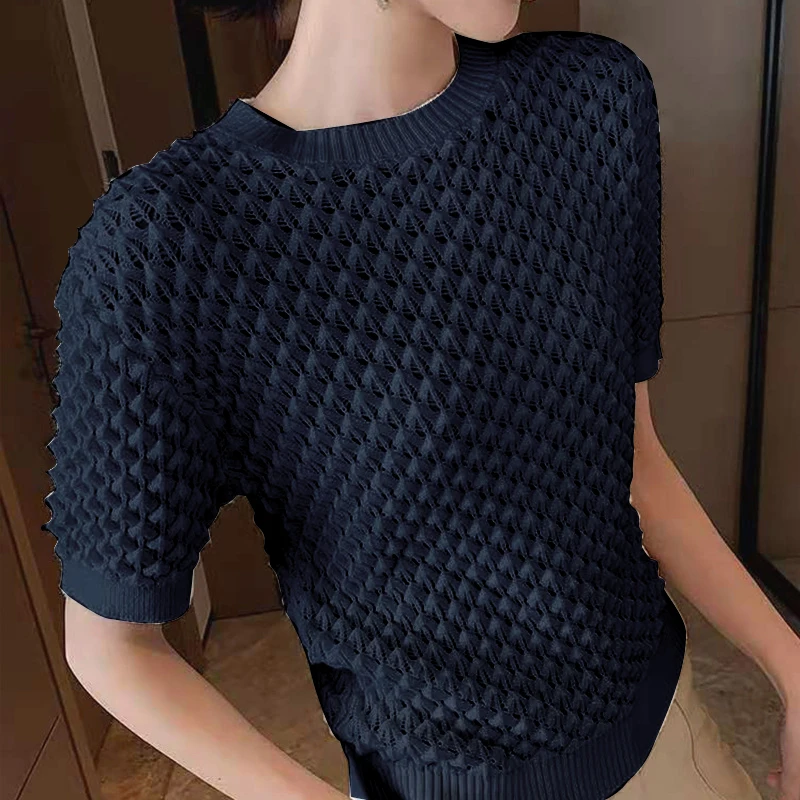 Moterų Drabužiai 2021 korėjos Mados Versija Laisvas Megztinis (Puloveris) Moterų Atsitiktinis Tuščiaviduriai Kvėpuojantis Marškiniai, trumparankoviai marškinėliai