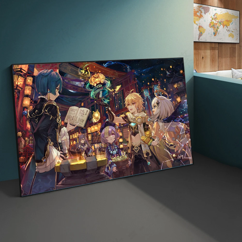 Genshin poveikio Žaidimas plakatas Žibintų Festivalis žaidimas namų dekoro hd tapyba, sienų tapyba, miegamojo anime Studijų Miegamasis Baras, Kavinė Sienos