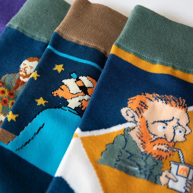 Van Gogh serijos kojinės žinomų tapybos Europos ir Amerikos stiliaus animaciją vyrų ir moterų vamzdis animacinių filmų medvilnės kojinės
