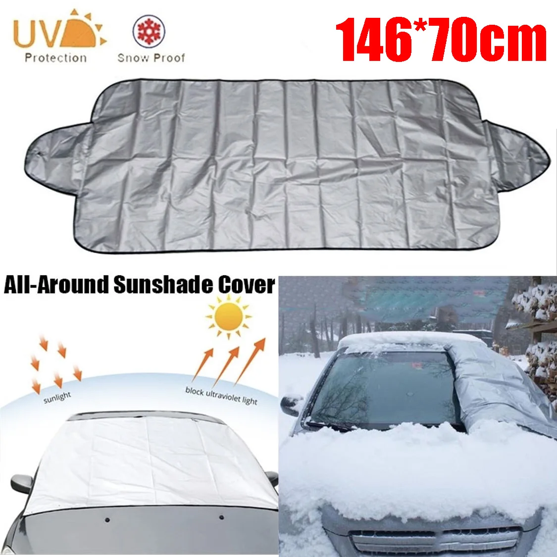 Automobilių Stiklų Apima Anti-UV Snowproof Visišką Apsaugą Dvipusis Priekinio stiklo Dangtelis nuo Saulės Sniego, Ledo Universalūs Skydai 146*70cm