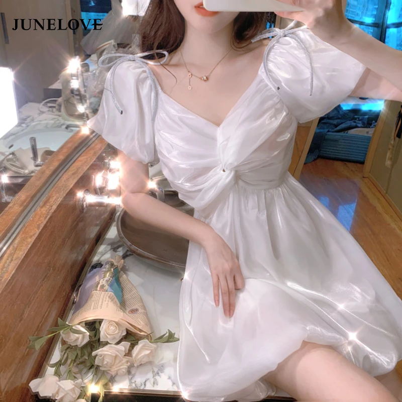 Vasaros Fairy Dress Moterų Prancūzų Stiliaus Nėriniais, Šifono Saldus Suknelė Vakarėlis Japonija Stiliaus Kawaii Seksualus, Elegantiškas Boho Suknelė