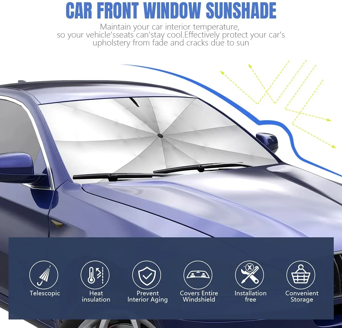 145cm automobilių skėtis nuo saulės pavėsyje, dangtelis, Sulankstomas automobilių skėtis atspalvį prekinis, galinis Stiklo UPF50+ apsaugos nuo Saulės UV Dangtelis Priekinio Lango Interjero Dalis