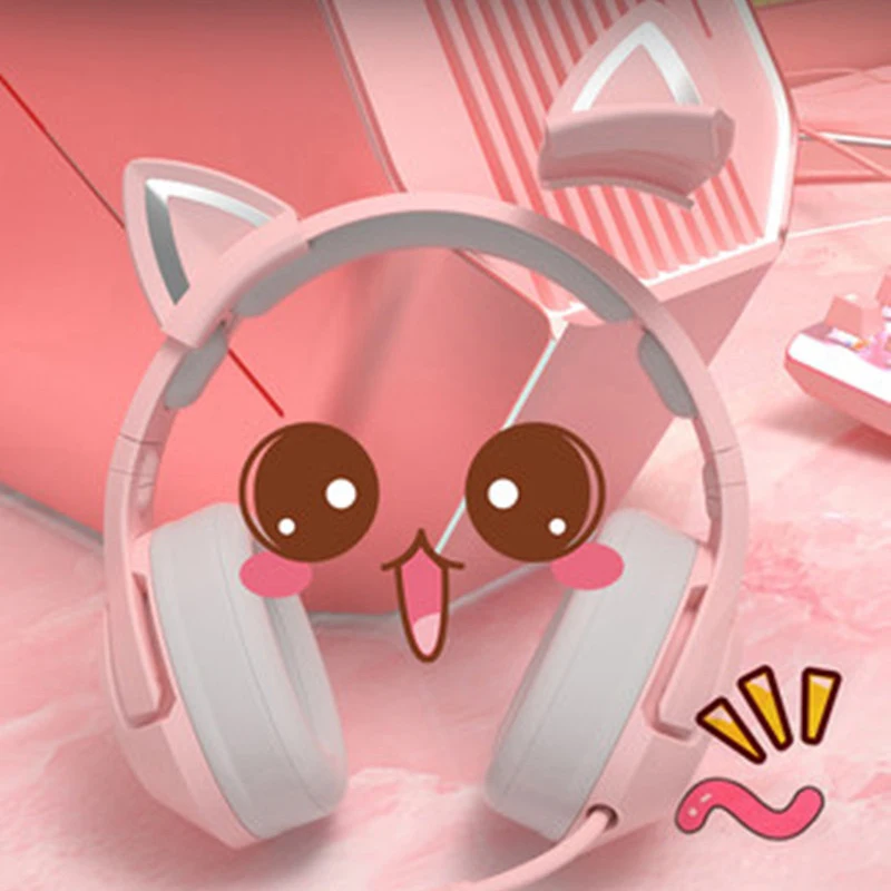 K9 Pnk Kačių Ausų Cute Girl Žaidimų Ausinės Su Mic ENC Triukšmo Mažinimo HiFi 7.1 Kanalo RGB Laidinis Ausinių