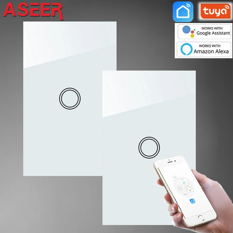 ASEER,AS ir JAV 2vnt WiFi Smart Jungikliai 1 Gauja 2 beje,Balto Stiklo Siena Touch 