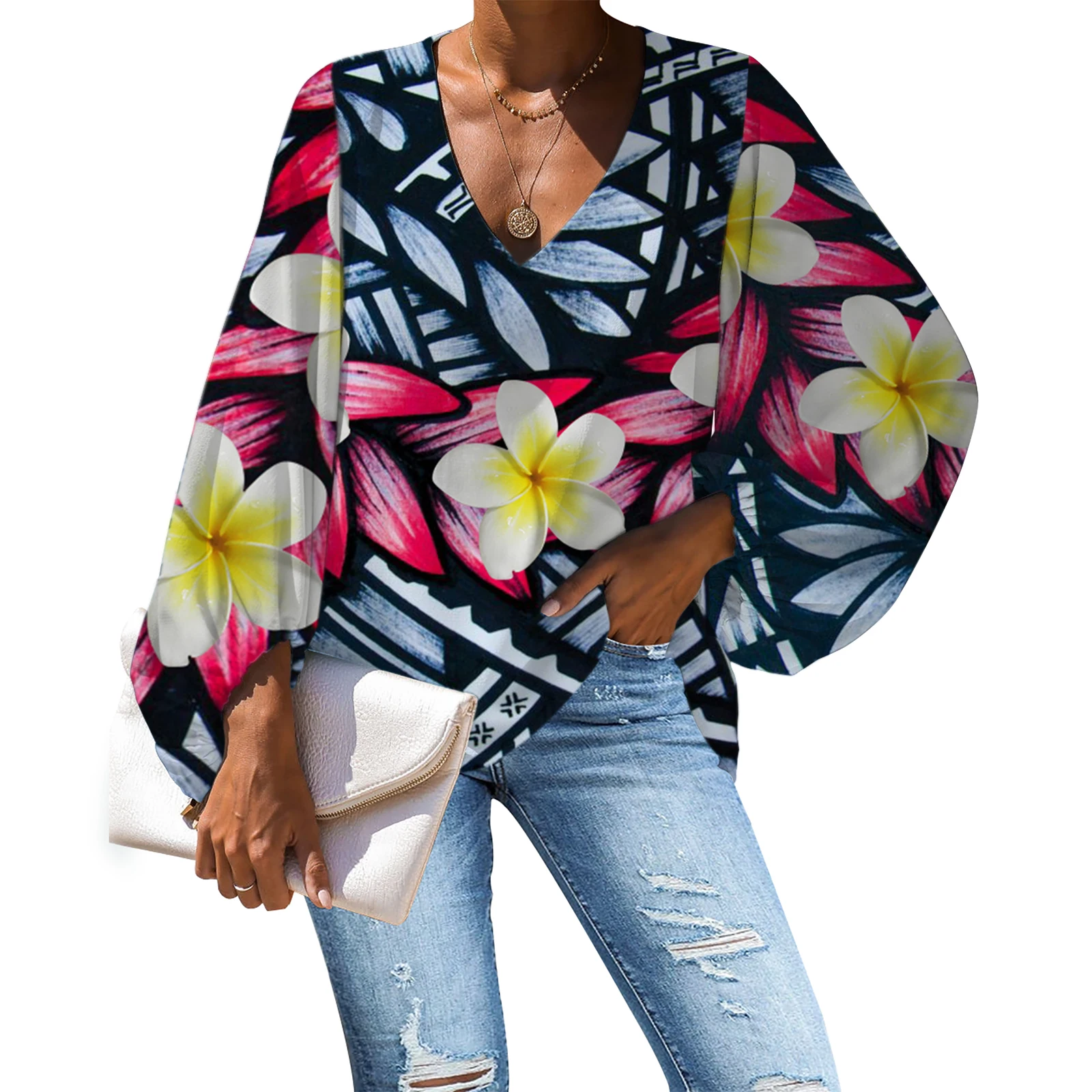 Ilgomis Rankovėmis Moterims Palaidinės 2021 Plius Dydis Vasaros Gėlių Modelio Afric Atsitiktinis Moterų Viršūnių Elegantiškas Darbo Šifono Marškinėliai 4XL Dropship