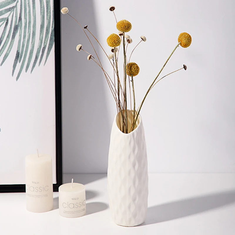 Namo Plastikinė Vaza Baltos Spalvos Imitacija Keramikos Vazonas Gėlių Krepšelis Gėlių Vaza Apdailos Šiaurės Apdaila, Vazos Gėlėms
