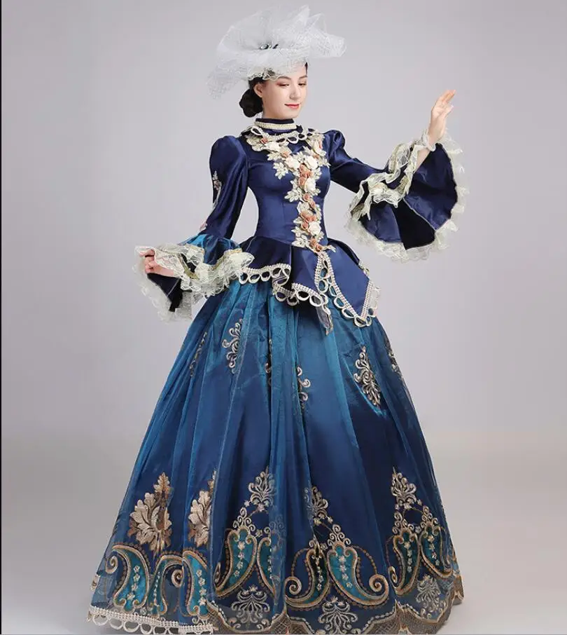 Viduramžių Suknelė Rokoko ir Baroko Mėlyna apykaklėmis Kamuolys Suknelės 18 A. Renesanso Suknelė Suknelė su Skrybėle Moterims
