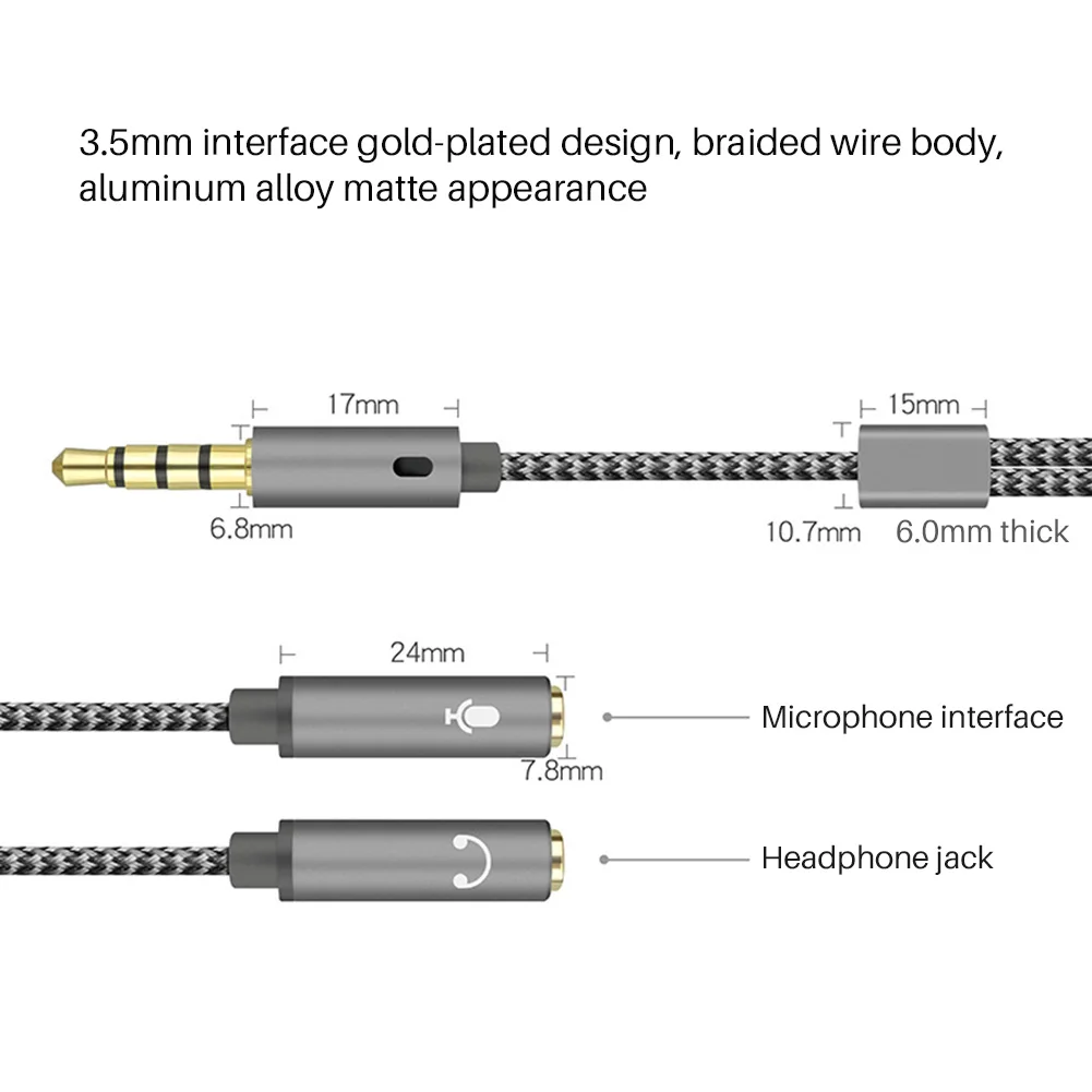 AUX Kabelis Jack 4 Core Kabelis, 3.5 mm Audio Splitter Cable Y Audio jungtis Splitter ilgiklis Vyrų, 2-Port Moterų Kompiuterių