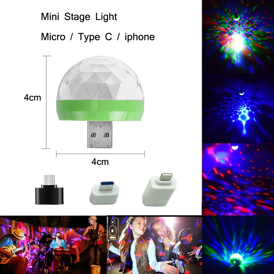 Nešiojamų Mini USB LED Šviesos Atmosfera Etape Magija DJ Disco Ball Lempos Patalpų Namuose Šalis USB Į 