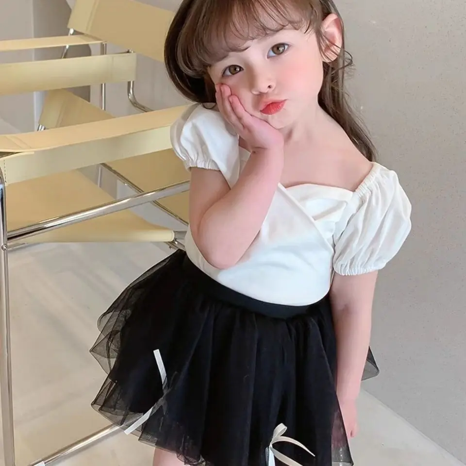 2021 mergaičių vasaros princesė korėjos vaikų trumpas rankovėmis T-shirt baby dugno marškinėliai vaikų vasaros top P4214