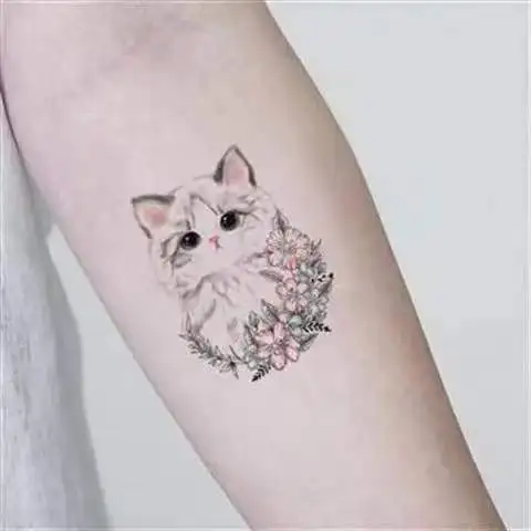Mielas Spalvinga Katė Netikrą Tatuiruotę Lipdukai Vyrų, Moterų Rankos Body Art Gėlių Vandeniui Laikinai Tattos Šalies Flash Lipdukai Tatoos