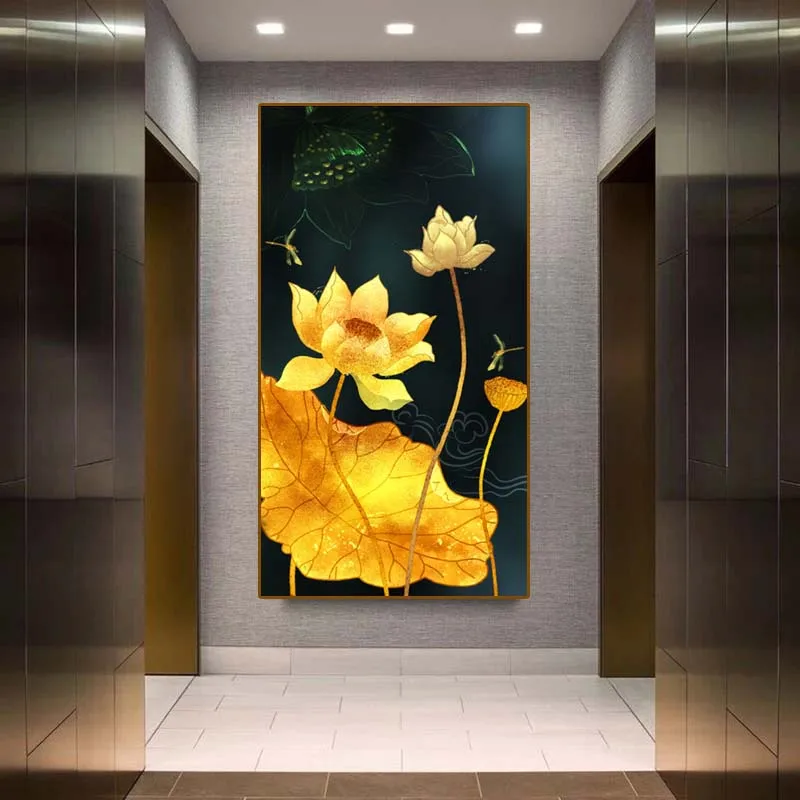 Meno tapybos gėlės gražios lotus audinio dažymo spausdinti plakatai ir spausdina namo kambarį, sienų apdaila dažymas