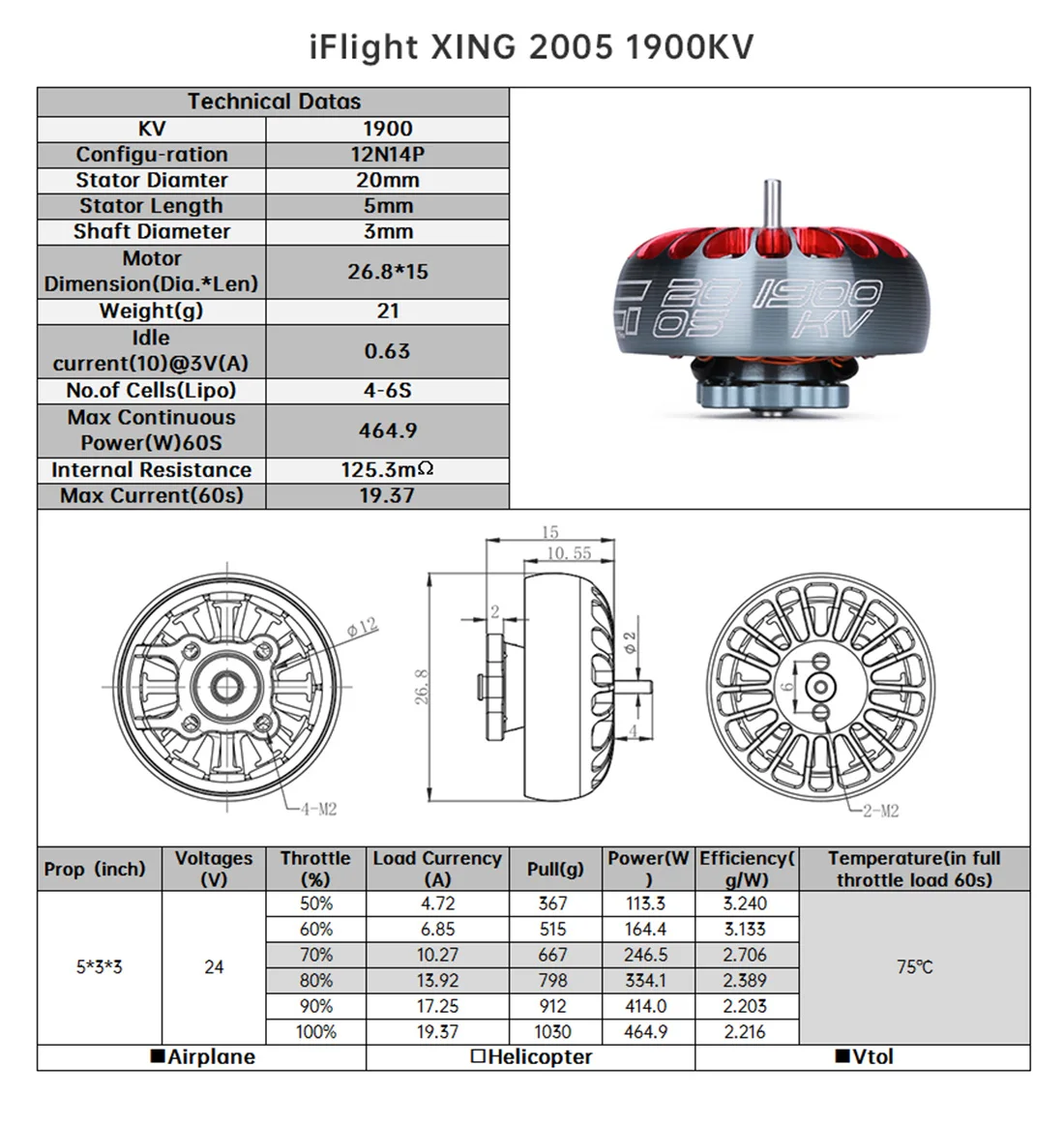 IFlight XING 2005 1900KV / 2550KV 4-6S FPV Variklis su 1,5 mm Išorinis titano lydinio Velenas už FPV Drone Quadcopter