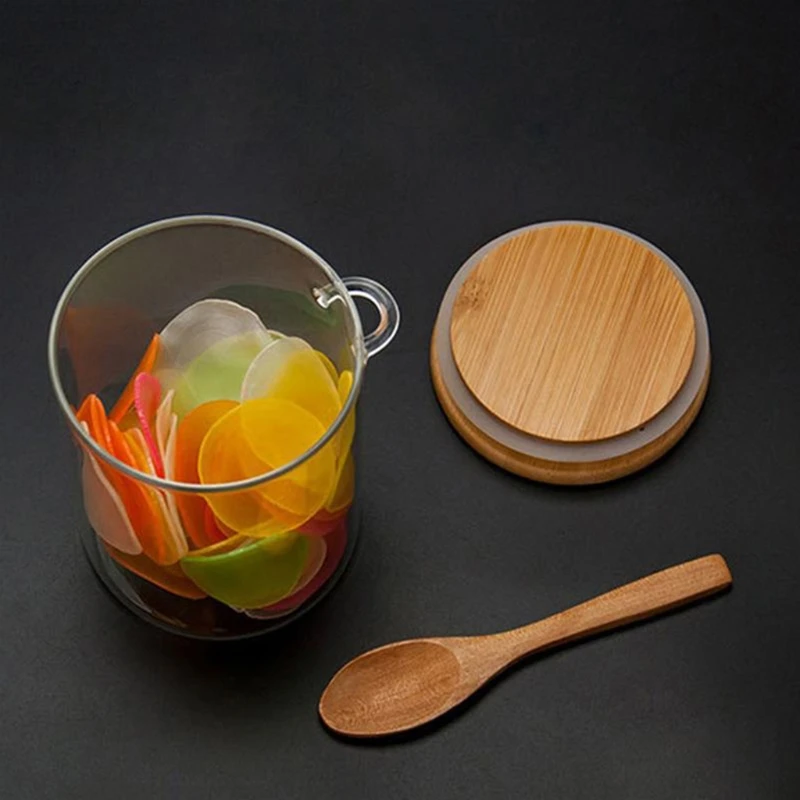 Cukraus Dubuo su Bambuko Dangteliu ir Šaukštu Išvalykite Stiklo Filtro Jar Virtuvės Storag