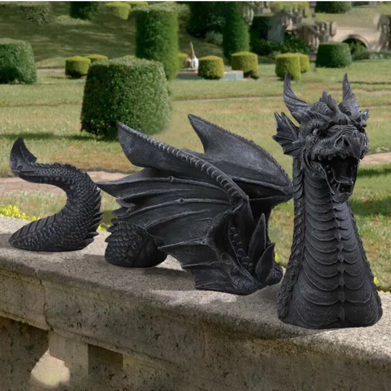 Didelis Trijų segmentų Plaukioja Drakonas Statula Gotikos Sodo Sumos Didelės Skulptūros Dervos Ornamentas, Sodas, Lauko Kieme Decora