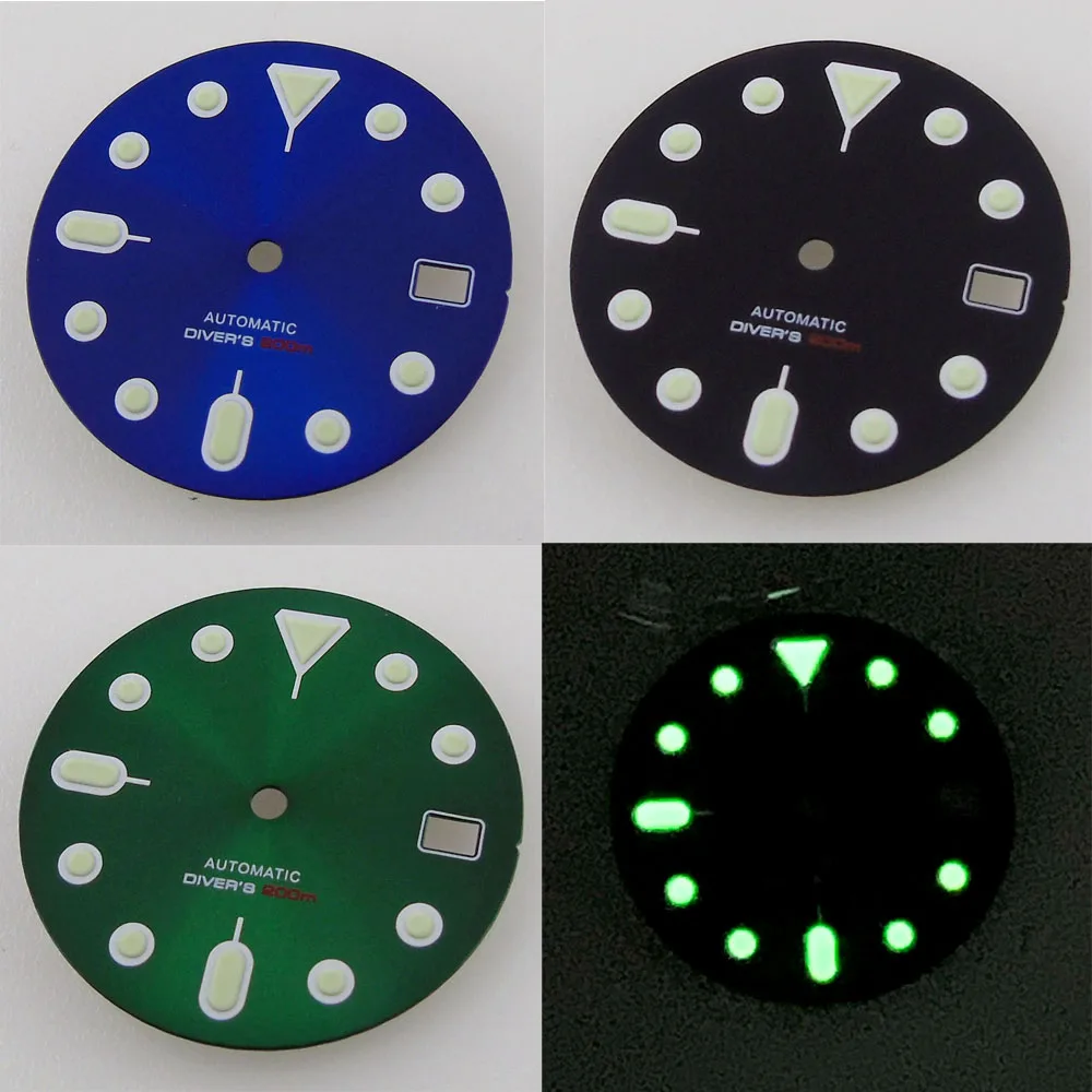 29mm Juoda Mėlyna Žalia Nerūdijančio Plieno Laikrodžio Ciferblatą Už NH35 NH36 SKX007 Automatinis Judėjimas Su Datos Ekranu Laikrodis Dalys