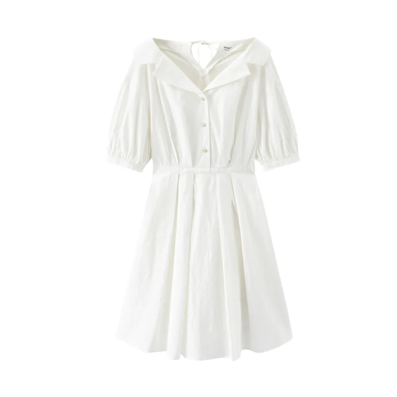 INMAN Vasarą Balta Suknelė Moterims prancūzijos Elegantiškas Retro Stiliaus Atvartas Dizaino Trumpas Sluoksniuotos Rankovėmis-Line vientisas