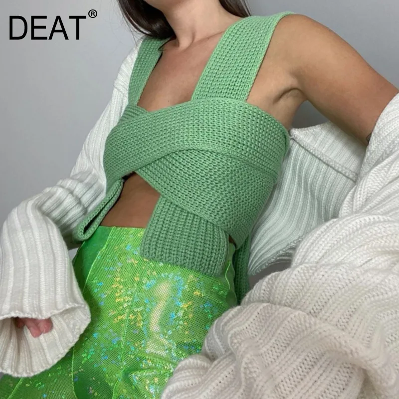 [DEAT] nereguliarus apykaklės kieta vata rankovių tvarstis viršuje su diržo moterims seksualus stilius mall gothe y2k drabužius 2021 m. vasarą GX428