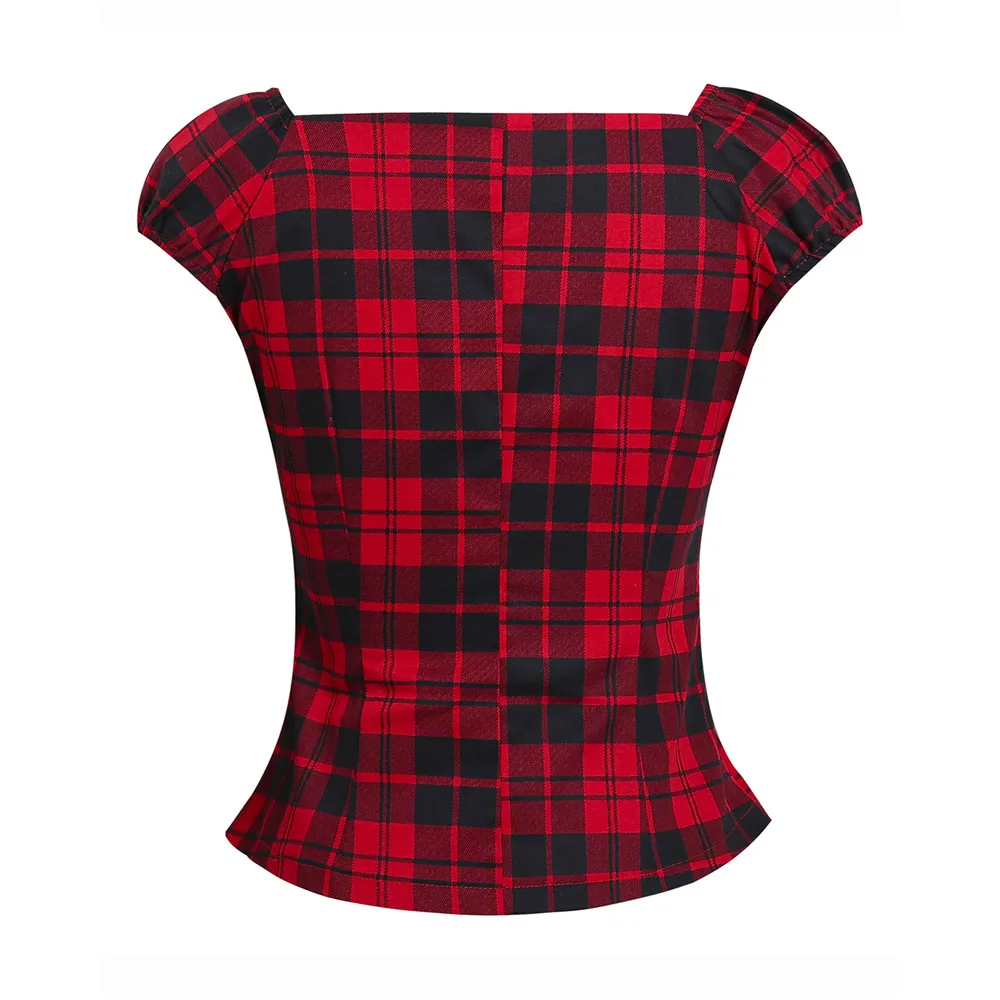 2021 m. Vasarą Moterys Derliaus 50s Įkvėpė dryžuotas medvilnės audinys Pinup Couture Valstiečių Viršų Raudona Mados Plius Dydis Viršūnes Rockabilly Retro T-Shirts
