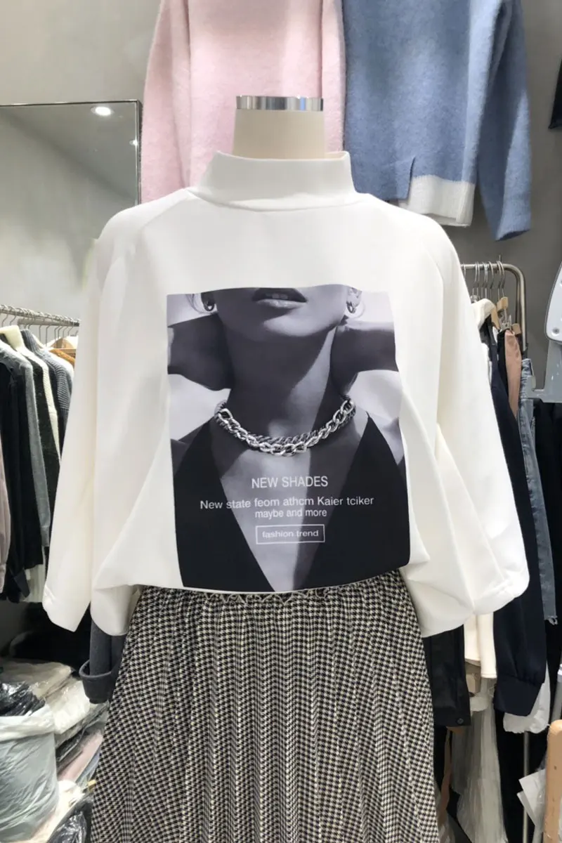 Pavasarį ir vasarą 2021 naujas Honkongas-stilius, spausdinta apvalios kaklo trumparankoviai marškinėliai moterų plonas laisvas dugno į viršų
