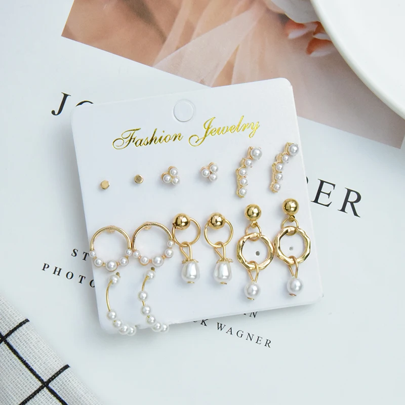 Naujas mados aukso geometrinis pareiškimą ratas imituojamas pearl stud auskarai moterims, elegantiška moteriška vestuvių dovana auskarai