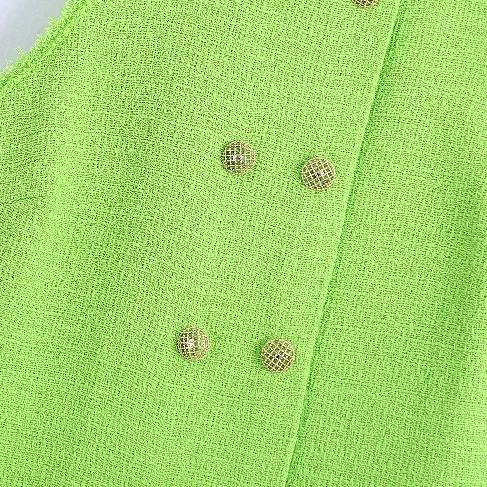 XEASY 2021 Moterų Žalia Tvido Derliaus Atsitiktinis Suknelė Moterų Mados Turas Slim Kaklo, Rankovių Mygtuką Apdailos Mini Suknelės
