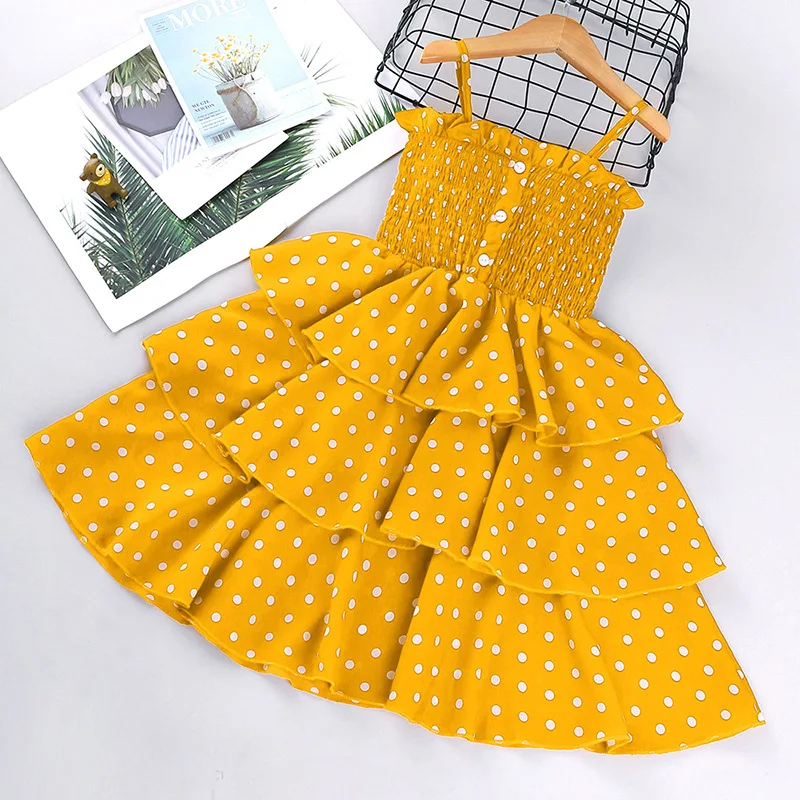 Vasaros Mielas Mergaičių Suknelės Rankovių Dot Modelio Kilpos Plisuotos Reljefiniai Drabužius 3-8 Metų Vaikams Laisvalaikio Drabužių, Gėlių Paplūdimio Suknelės