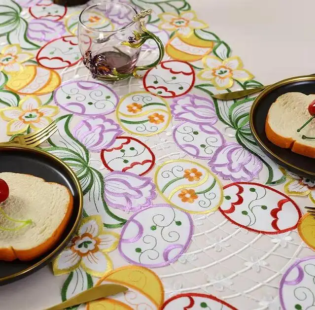 Elegantiškas Tuščiaviduriai Velykų kiaušinių meno Siuvinėjimo lova Stalo Runner vėliavos audinys padengti Nėrinių staltiesė kilimėlis virtuvės šaliai dekoro