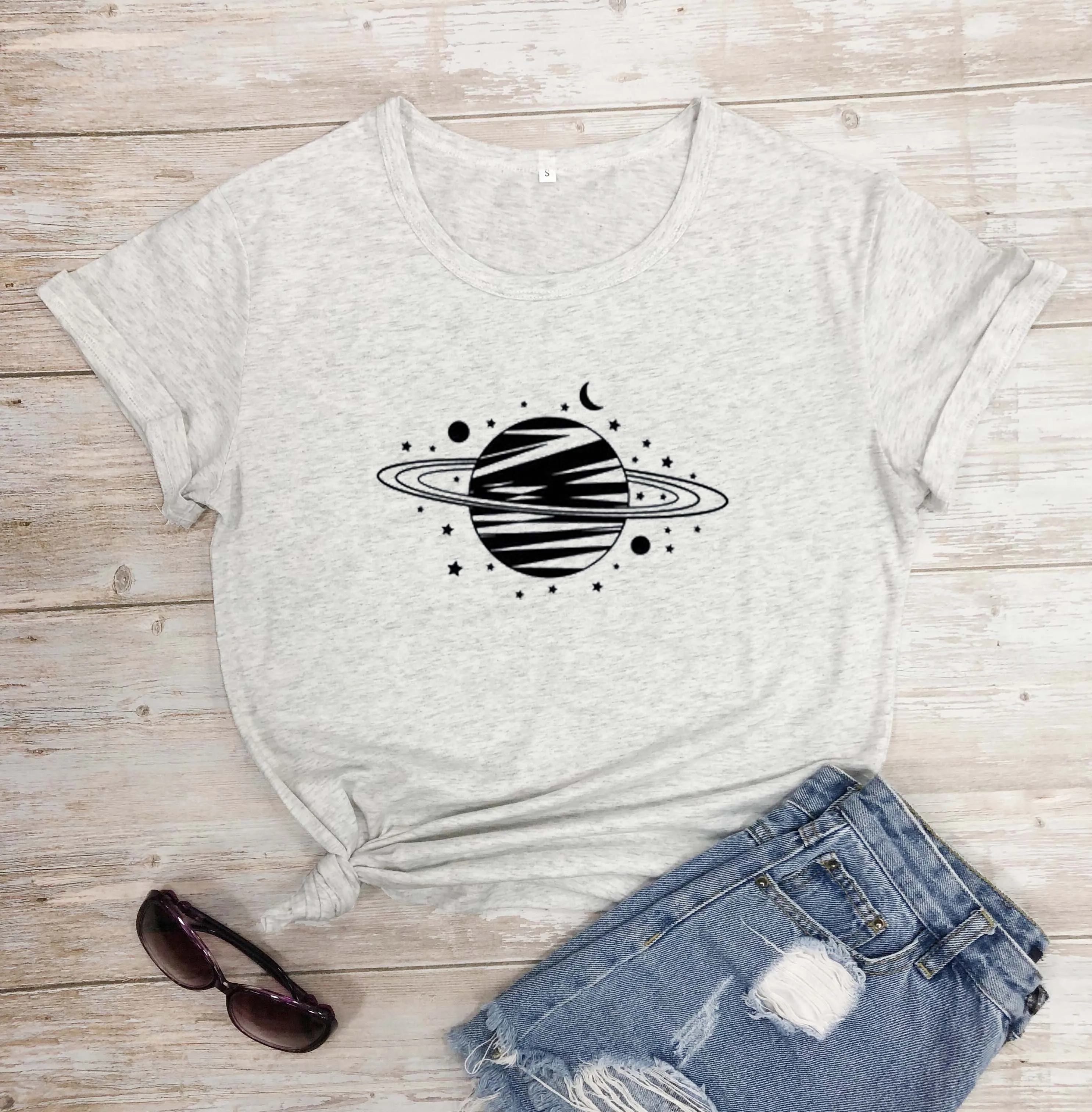 Vasaros Galaktikoje Planetų Spausdinti Marškinėliai Moterims Mados trumpomis Rankovėmis T-shirt Viršuje Astrologija Ragana Shirt Spausdinti tees grafinis M277