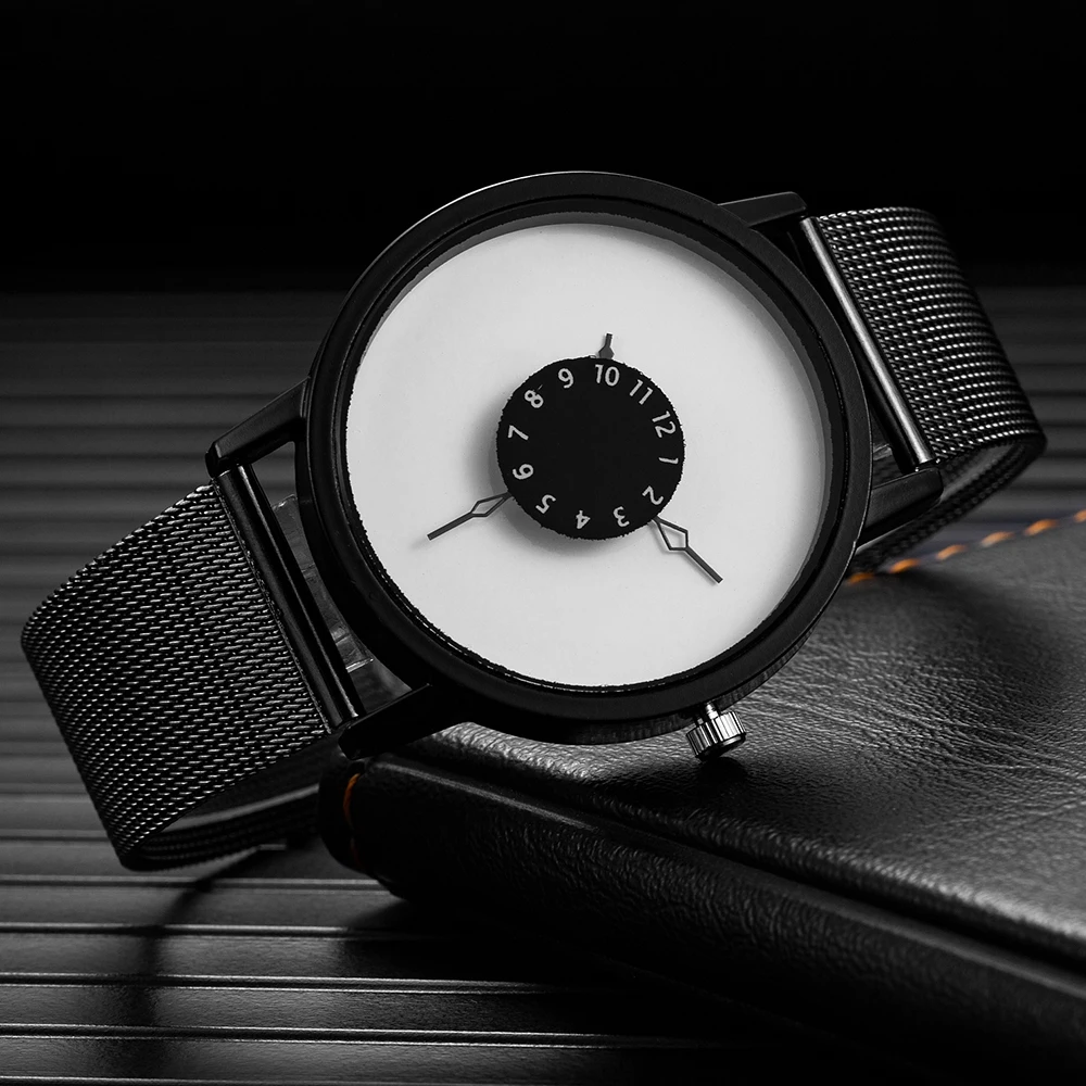 Kūrybinis Dizainas Kvarco Žiūrėti Vyrų Top Brand Juoda Balta Juoda Paprasta Nerūdijančio plieno Laikrodis Atsitiktinis Unisex Laikrodis relogio reloj
