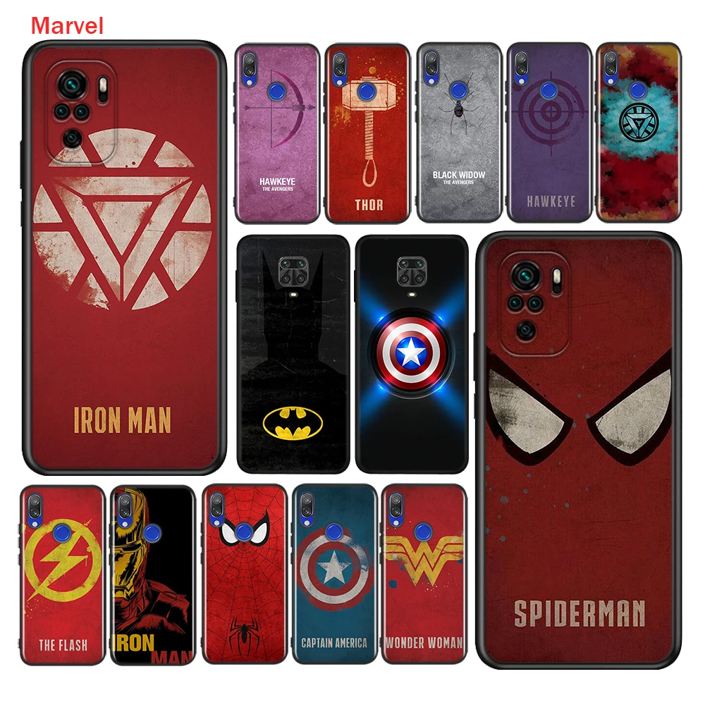 Silikono Padengti Marvel Superhero Logotipą Xiaomi Redmi 10 Pastaba 10S 9 9S Pro Max 9T 8T 8 7 6 5 Pro 5A Telefono dėklas