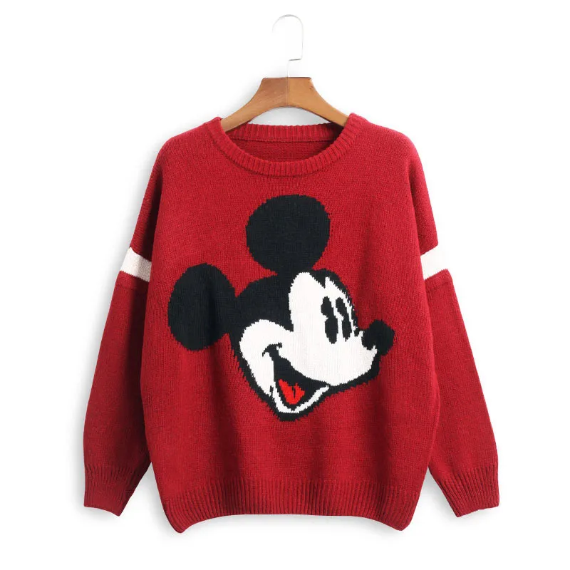 Disney Mickey Mouse Rudens Žiemos Megzti Megztinis Viršūnes golfo Puloveriai Laisvalaikio Megztiniai Moterims ilgomis Rankovėmis Laisvas Megztinis Mergaitėms