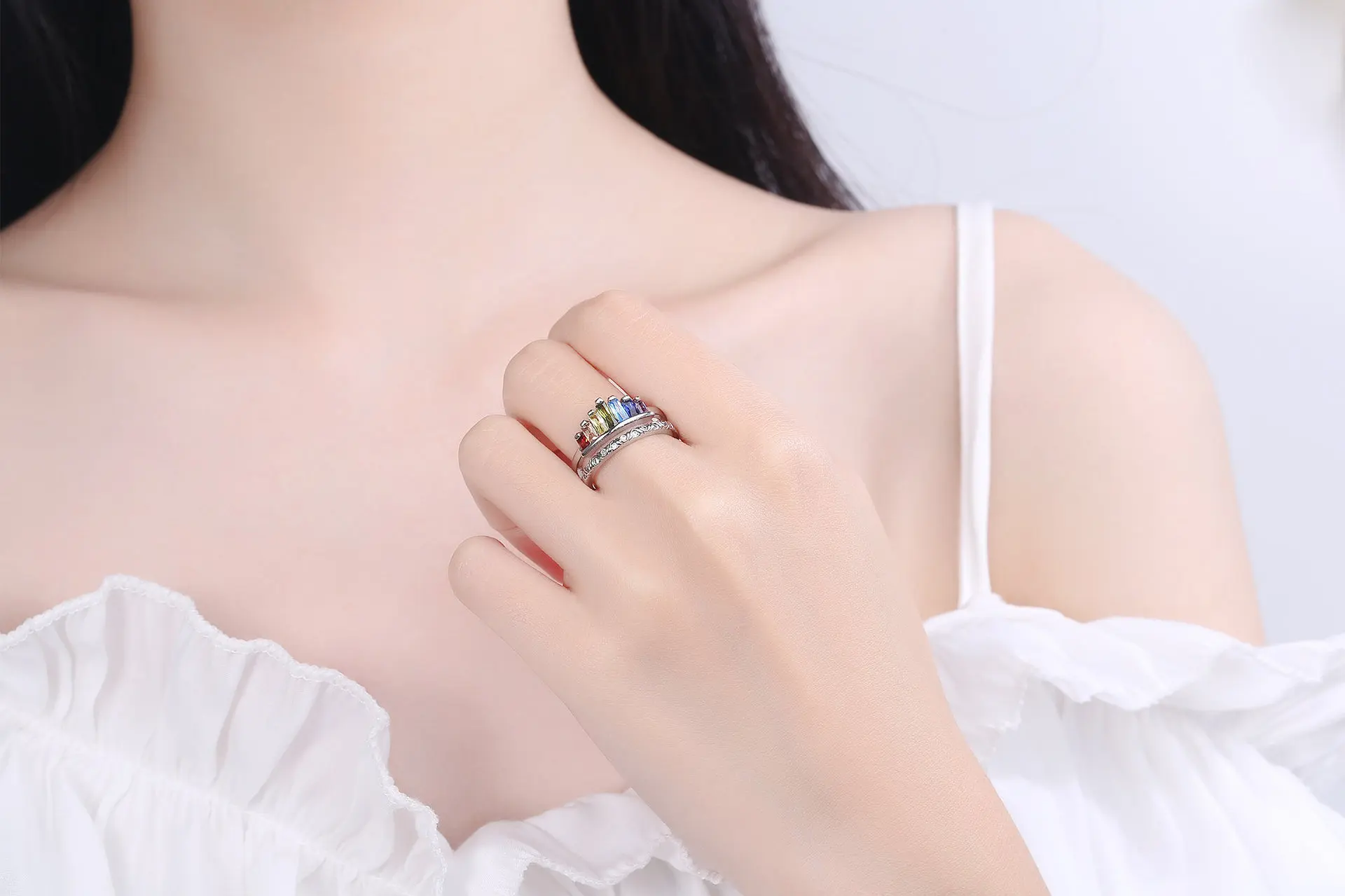 Vaivorykštė Akmens Korėjos Naujas Mados Juvelyrikos Karūna Už Moterų Žiedo Atidarymo Reguliuojamas Asmenybės Dizaino Žiedas Nemokamas Pristatymas