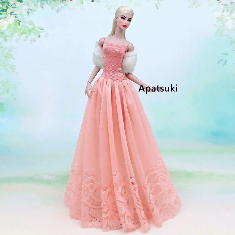 Rožinė Princesė Suknelė Mados Lėlės Drabužius Barbie Lėlės Komplektus Nustatyti Vestidoes Suknelė & Skara 1/6 BJD Lėlės Priedai Vaikas Žaislai