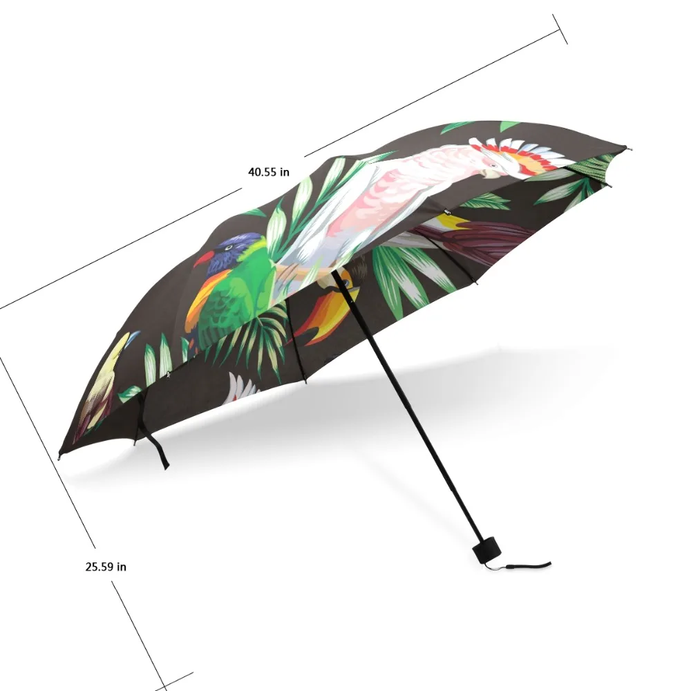 Tris Lankstymo Žalias Lapas Papūga Spausdinti Skėtis Nuo Lietaus Moterų Automatinis Vėjo Apsauga Nuo Saulės, Skėtis Vyrų Parapluie Skėtis
