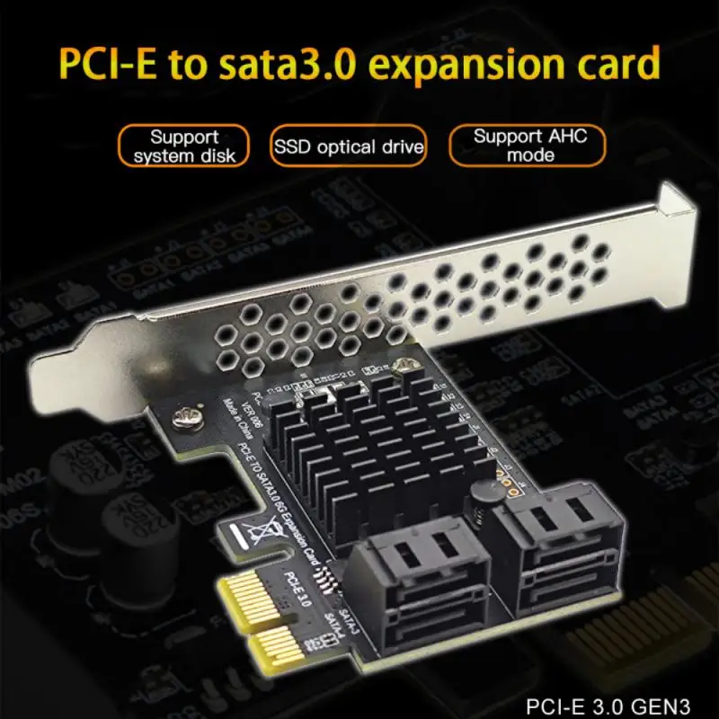 PCI-E GEN3 į SATA3.0 Plėtimosi Kortelės 4-port 6G Adapterio Kortelės Išplėtimo IPFS Standžiojo Disko XiangShuo ASM1064 Kompiuterio Jungtis