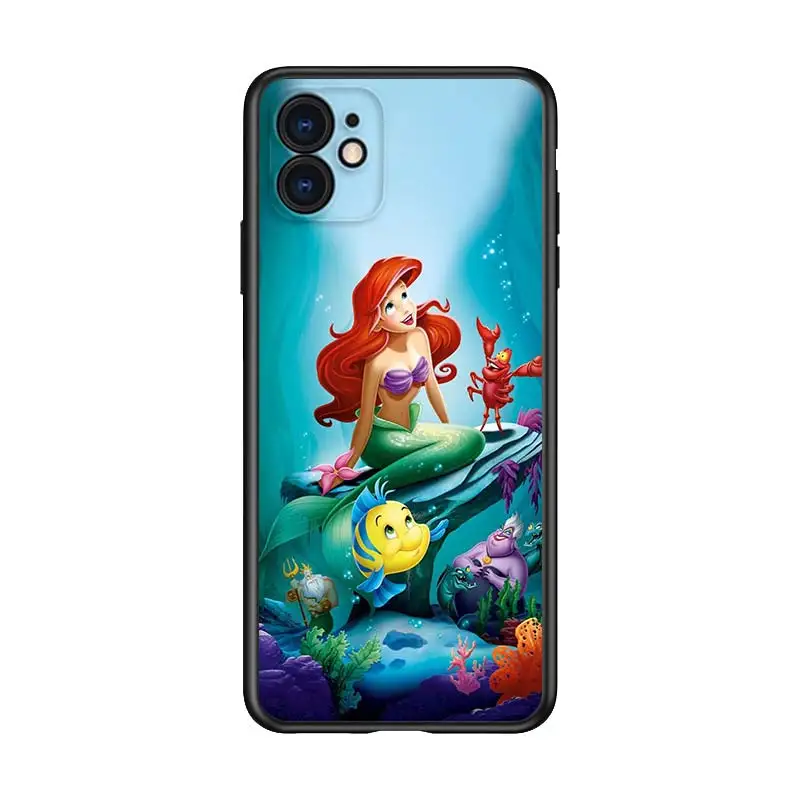 Mermaid Princesė Mielas Apple iPhone 12 Pro Max Mini Pro 11 XS Max X XR 6S 6 7 8 Plius 5S SE2020 Soft Black Telefono dėklas