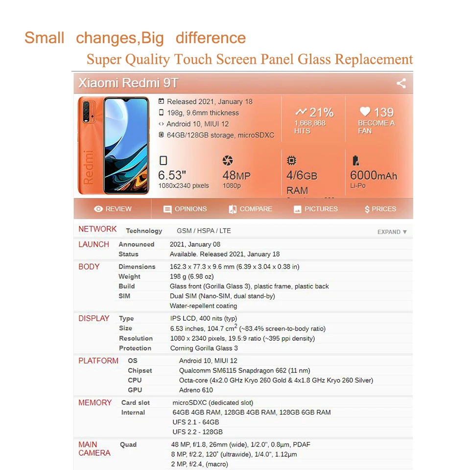 Už Xiaomi Redmi 9T Jutiklinio Ekrano Skydelio, Priekinės Stiklo Lęšis REDMI 9T J19S M2010J19SG LCD Stiklo Priekiniai Pakeitimo