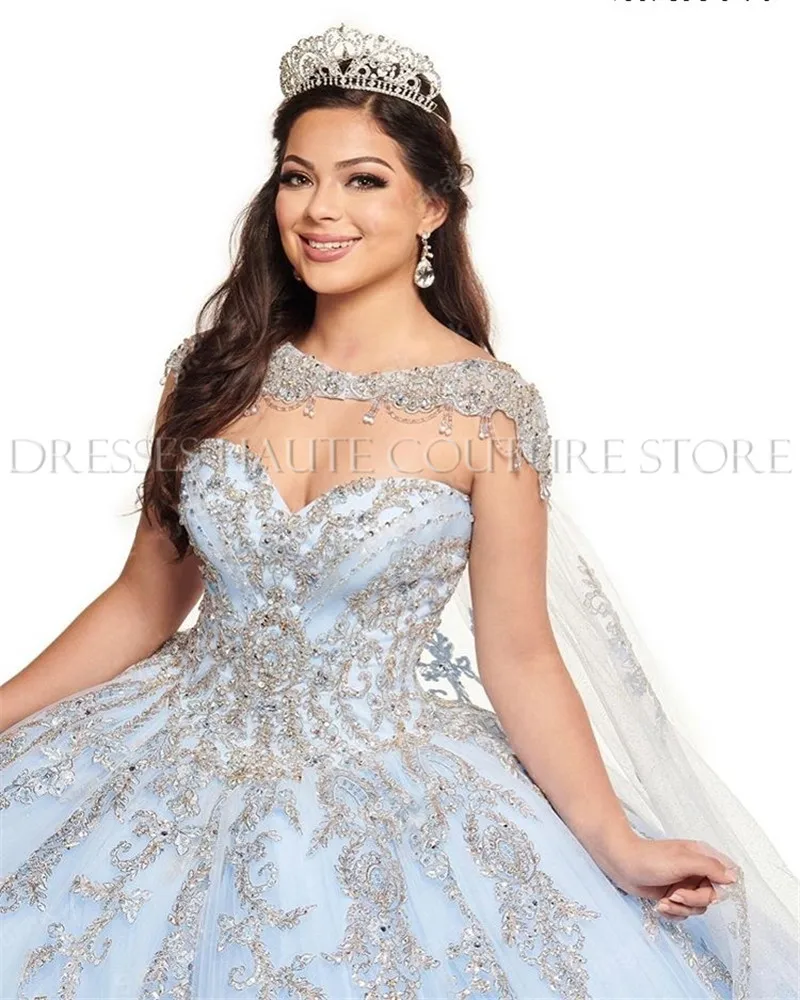 Dangus Mėlynas Kamuolys Suknelė Quinceanera Suknelės 2021 Princesė Saldus 16 Suknelės Baigimo Chalatai vestidos de anos 15