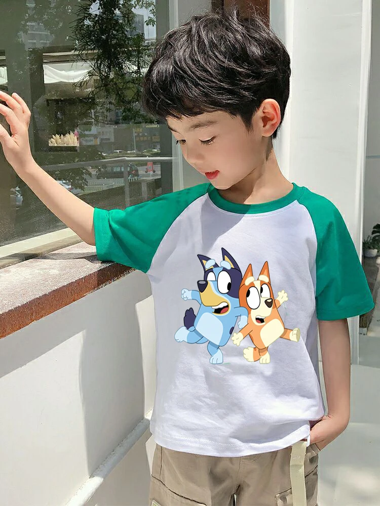 Medvilnės Berniukų Marškiniai Vaikams Spausdinti Drabužiai Mergaitėms Camisetas Anime Bingo Bluey Viršūnes Kawaii Marškinėliai Enfant Animacinių Filmų Tee Gimtadienis