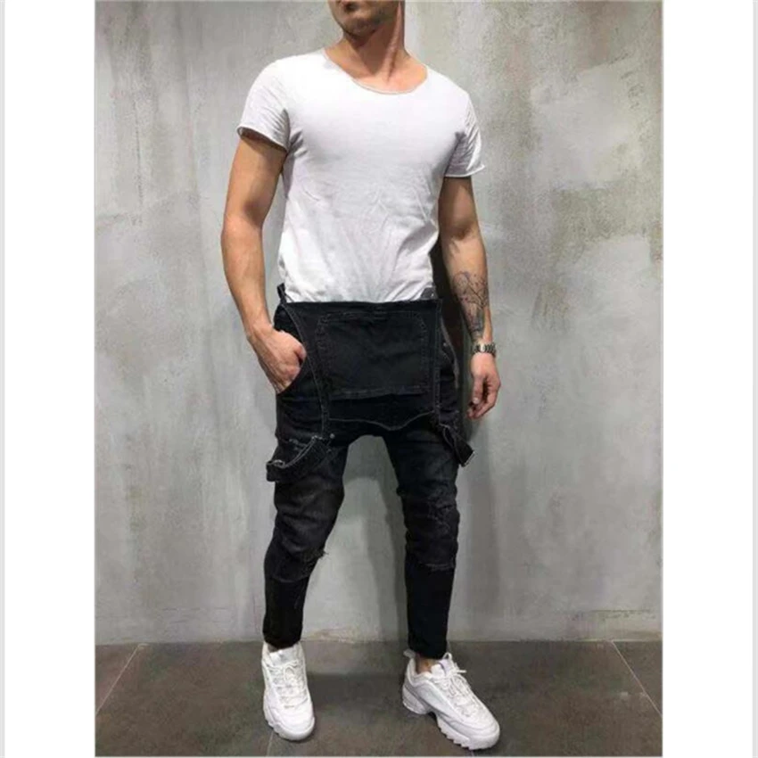 Aukštos Kokybės vyriški Ripped Jeans Jumpsuits Labas Street Nelaimę Džinsinio audinio Kombinezonai su Antkrūtiniais Žmogui Suspender Kelnes, Dydis XXXL Džinsinio audinio Kelnės