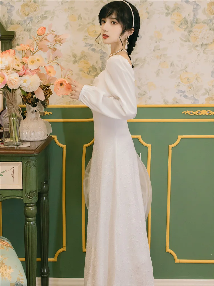 Wavsiyier Šalis-Line Nėriniai Siuvinėjimo Baltos Suknelės Moterims, Elegantiškas 2021 Aukšto Juosmens Pavasarį, Rudenį Prabanga Vintage Suknelė Boho Ilgai